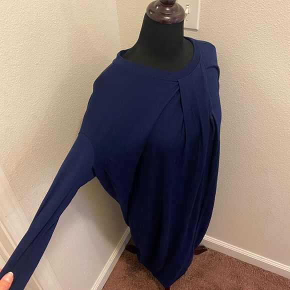 Content 100% Wool Oversized Baggy MIDI Dress Navy Blue Size M - Picture 2 of 6